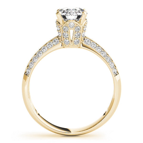 Yellow gold Round Solitaire Split Shank Pave Diamond Engagement Ring with Four-Prong Setting 2