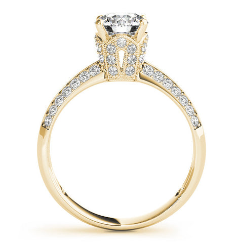 Yellow gold Round Solitaire Split Shank Pave Diamond Engagement Ring with Four-Prong Setting 2
