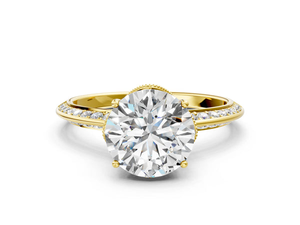Yellow Gold Round Graduated Pave Engagement Ring Setting