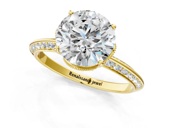 Yellow Gold Round Graduated Pave Engagement Ring Setting