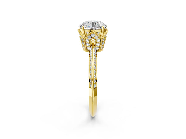 Yellow Gold Round Graduated Pave Engagement Ring Setting