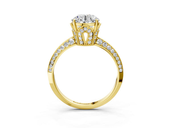 Yellow Gold Round Graduated Pave Engagement Ring Setting