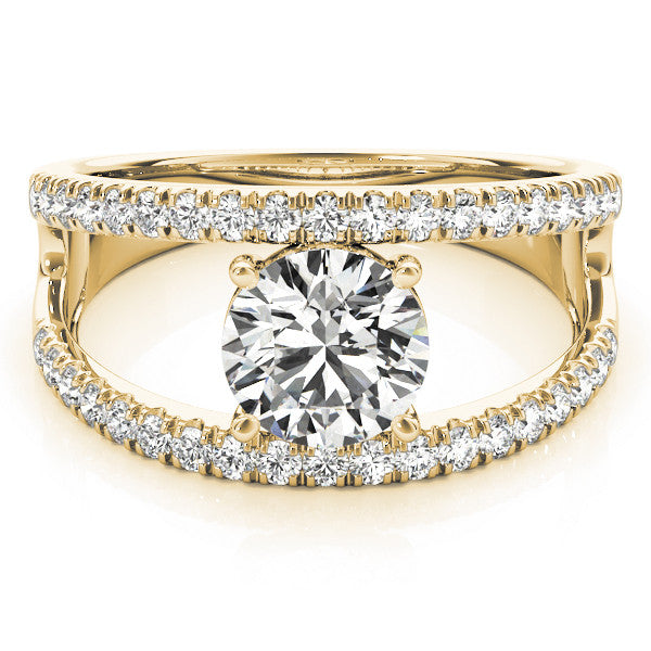 Yellow gold Round Solitaire Split Shank Pave Diamond Ring 1