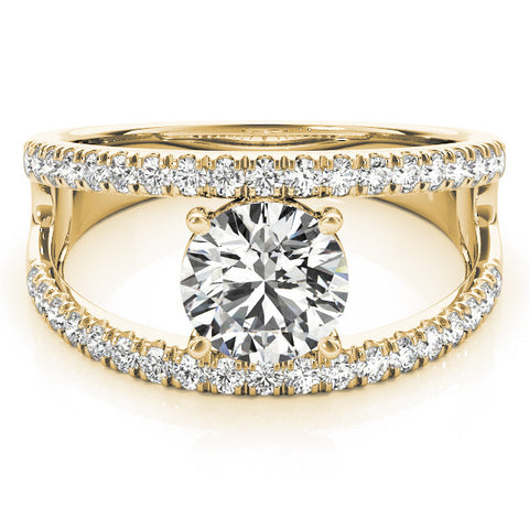 Yellow gold Round Solitaire Split Shank Pave Diamond Ring 1