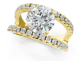 Yellow gold Round Solitaire Split Shank Pave Diamond Ring_74