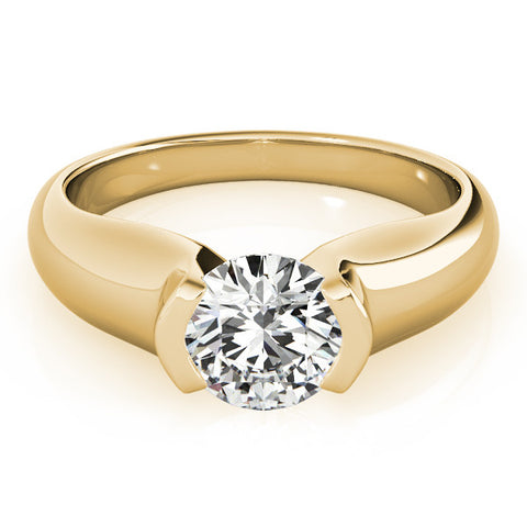 Yellow gold Round Solitaire Tension Set Diamond Ring with Split Shank Band 1