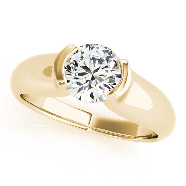 Yellow gold Round Solitaire Tension Set Diamond Ring with Split Shank Band