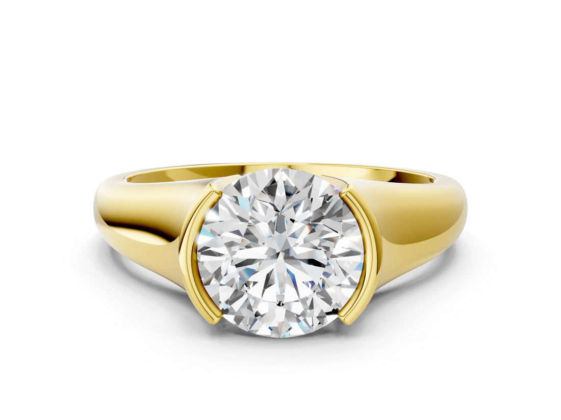 Yellow gold Round Solitaire Tension Set Diamond Ring with Split Shank Band_24