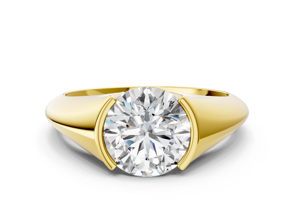 Yellow Gold Round Tension Set Solitaire Engagement Ring Setting with Tapered Band
