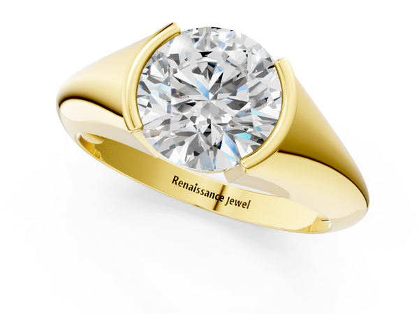 Yellow Gold Round Tension Set Solitaire Engagement Ring Setting with Tapered Band