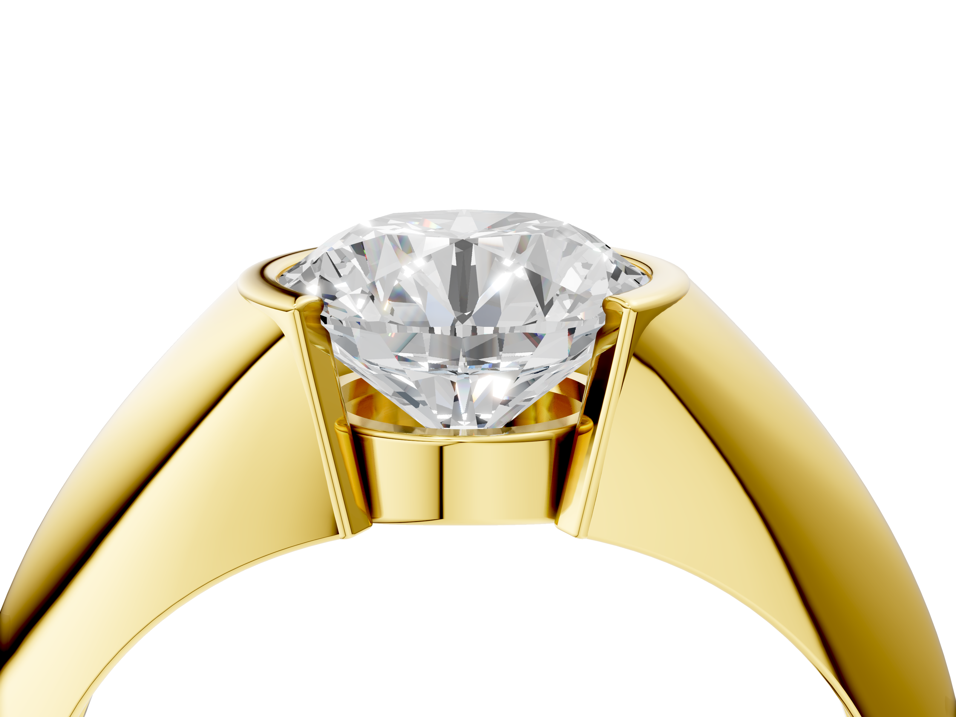 Yellow gold Round Solitaire Tension Set Diamond Ring_25