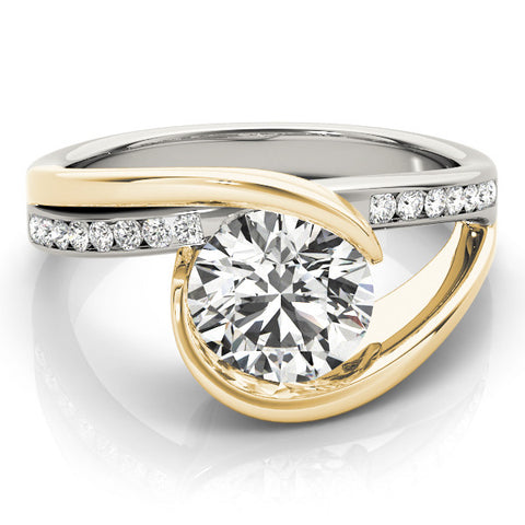 Yellow gold Round Solitaire Tension-Set Diamond Split Shank Ring 1