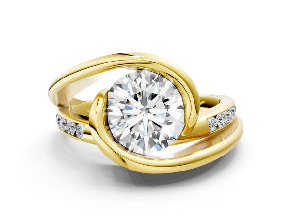 Yellow gold Round Solitaire Tension-Set Diamond Split Shank Ring