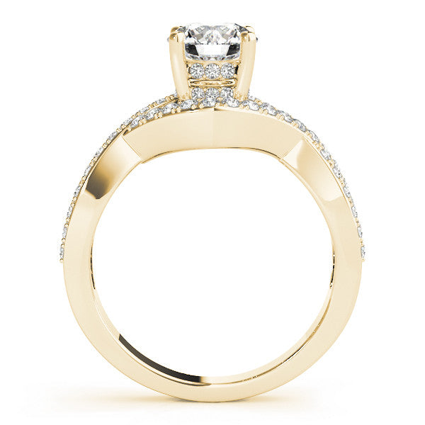 Yellow gold Round Solitaire Twist Band Pavé Diamond Engagement Ring 2