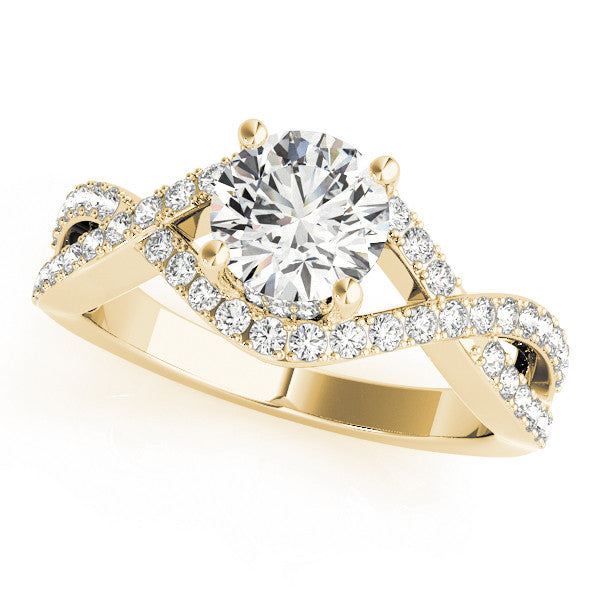 Yellow gold Round Solitaire Twist Band Pavé Diamond Engagement Ring