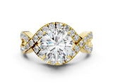 Yellow gold Round Solitaire Twist Band Pavé Diamond Engagement Ring_35