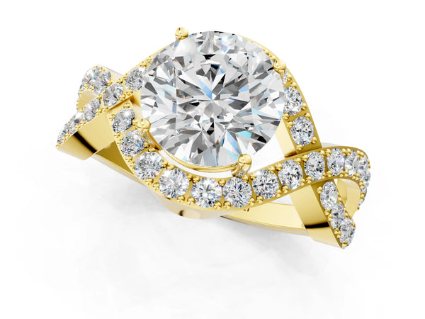 Yellow Gold Round Infinity Twist Engagement Ring Setting with Pave Ribbons