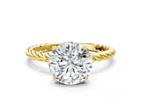 Yellow gold Round Solitaire Twist Band Ring with Four-Prong Setting_101