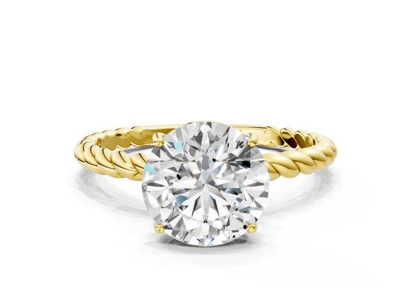 Yellow gold Round Solitaire Twist Band Ring with Four-Prong Setting