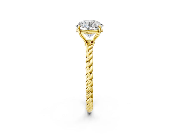 Yellow gold Round Solitaire Twist Band Ring with Four-Prong Setting