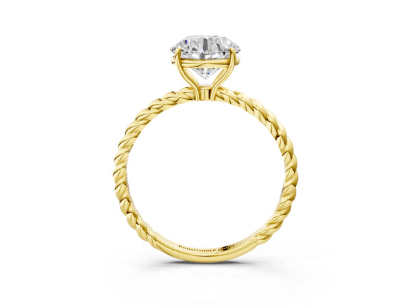 Yellow gold Round Solitaire Twist Band Ring with Four-Prong Setting