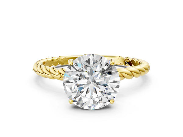 Yellow gold Round Solitaire Twist Band Ring with Four-Prong Setting