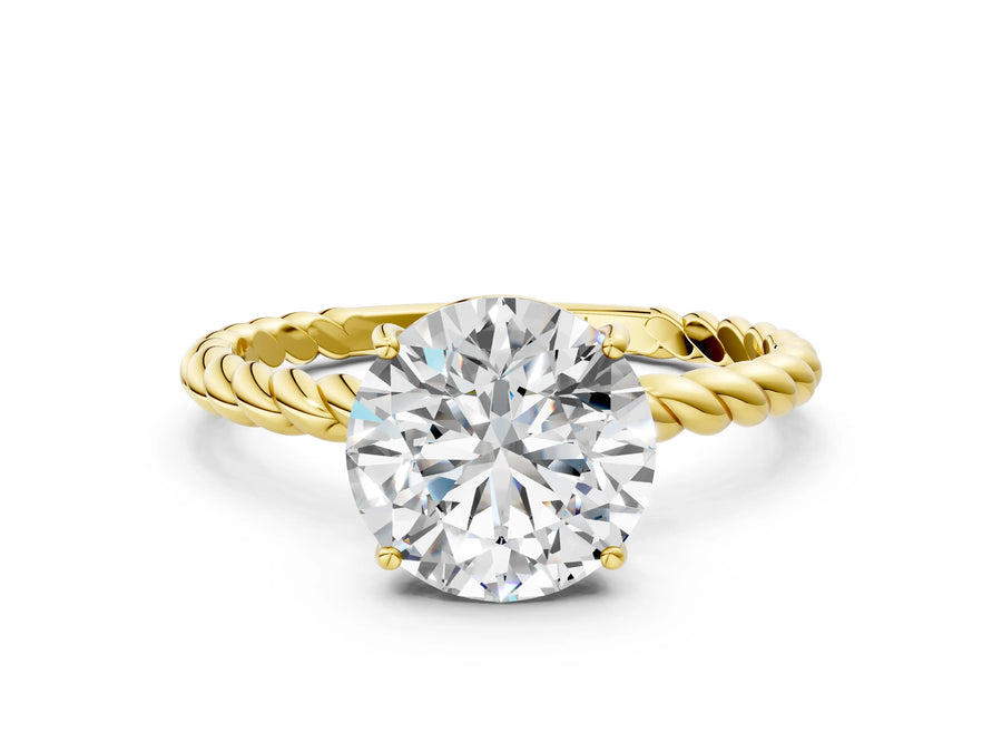 Yellow gold Round Solitaire Twist Band Ring with Four-Prong Setting