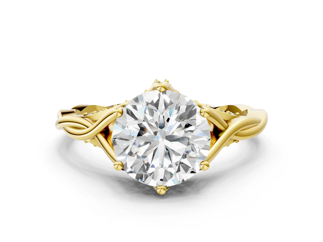 Yellow gold Round Solitaire Twist Band Six-Prong Setting 2