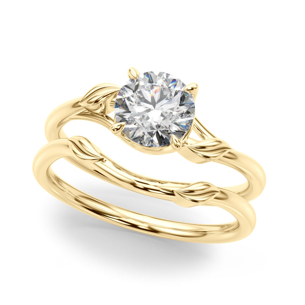 Yellow gold Round Solitaire Twist Band with Four-Prong Setting 1