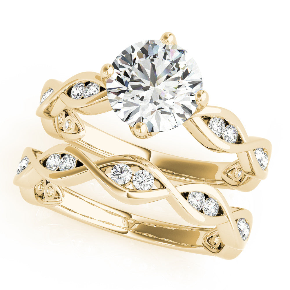 Yellow gold Round Solitaire Twist Band with Leaf Prong Setting 1
