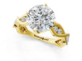 Yellow gold Round Solitaire Twist Band with Leaf Prong Setting 1