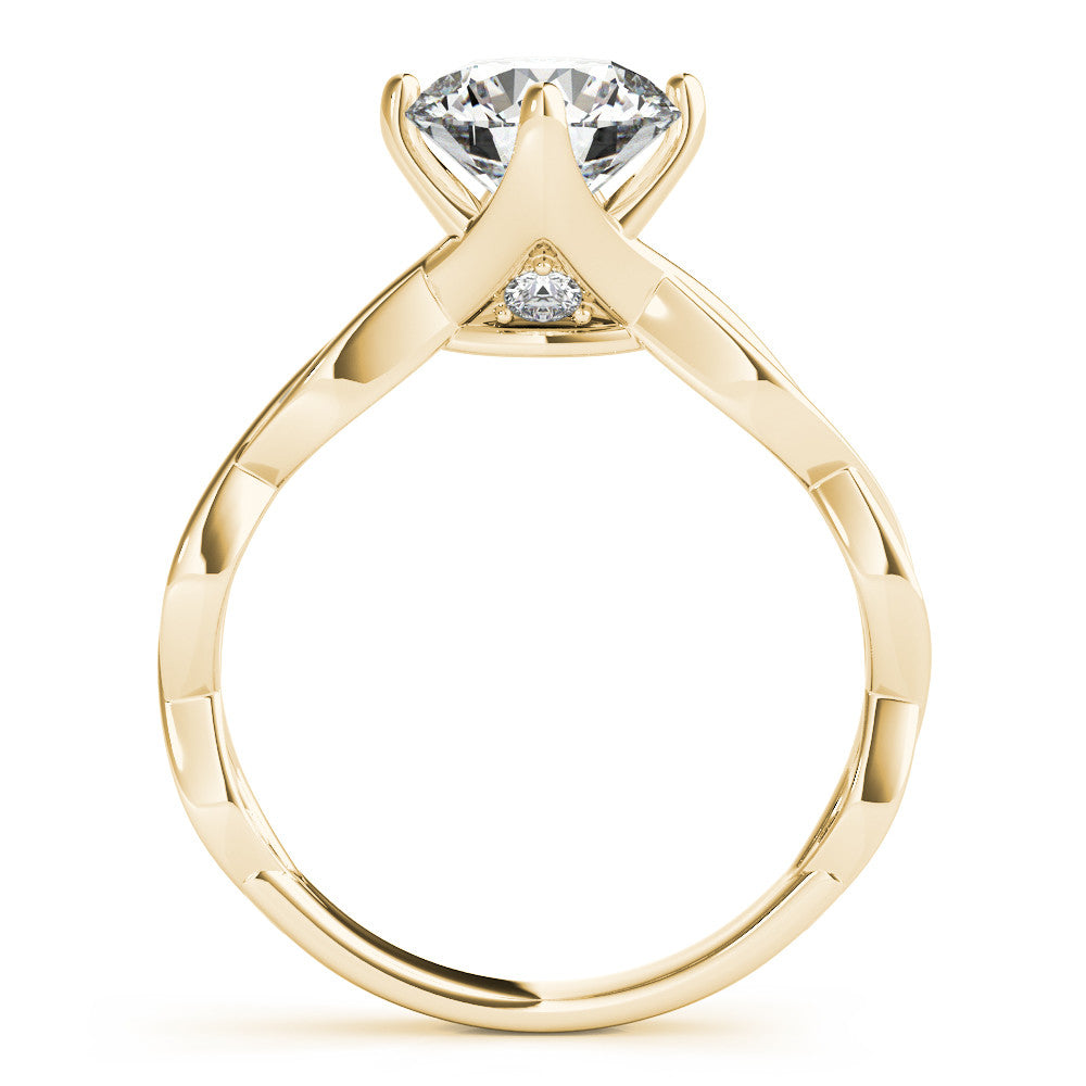 Yellow gold Round Solitaire Twist Band with Leaf Prong Setting 2