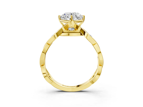 Yellow Gold Round Twisted Engagement Ring Setting with Accented Crossover Band