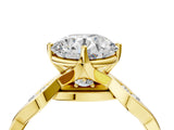 Yellow gold Round Solitaire Twist Band with Leaf Prong Setting 4