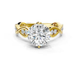 Yellow gold Round Solitaire Twist Band with Leaf Prong Setting
