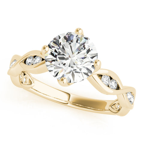 Yellow gold Round Solitaire Twist Band with Leaf Prong Setting