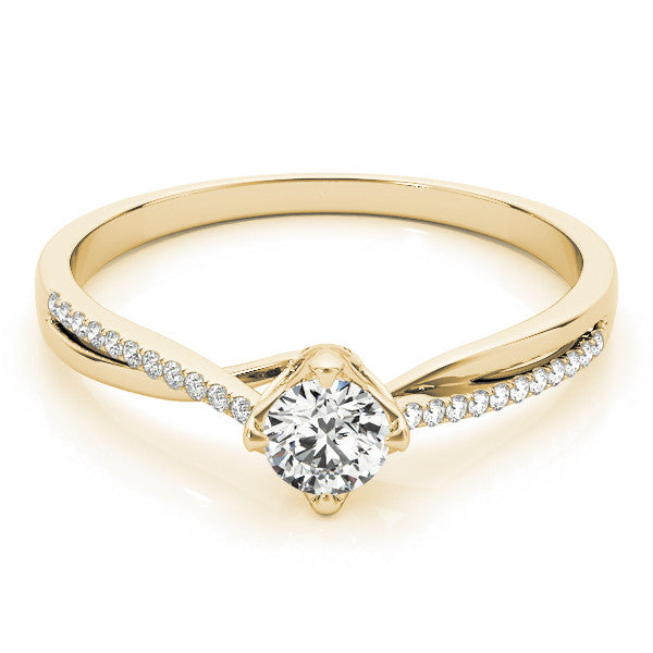 Yellow gold Round Solitaire Twist Band with Pavé Diamonds and Four-Prong Setting 1