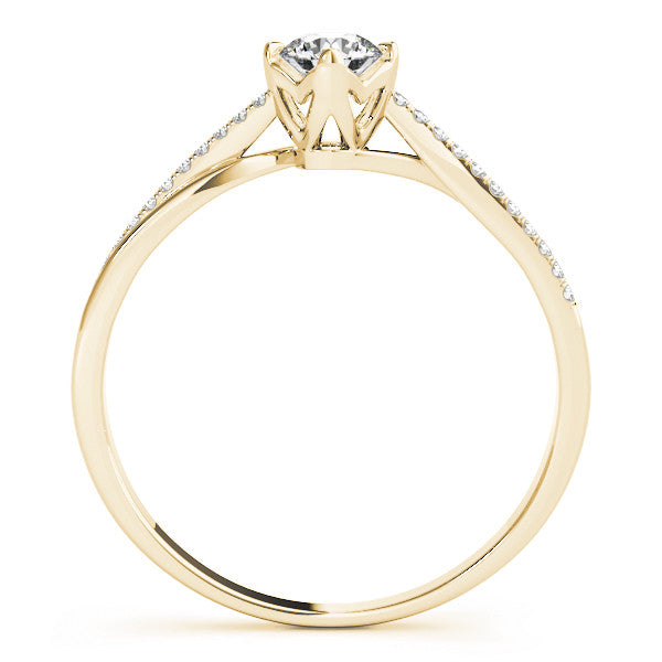 Yellow gold Round Solitaire Twist Band with Pavé Diamonds and Four-Prong Setting 2