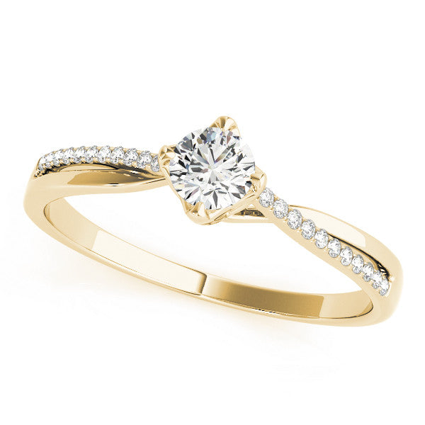 Yellow gold Round Solitaire Twist Band with Pavé Diamonds and Four-Prong Setting