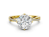 Yellow gold Round Solitaire Twist Band with Pavé Diamonds and Four-Prong Setting_59