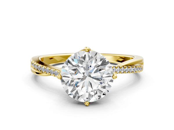 Yellow Gold Round Pave Twist Solitaire Engagement Ring Setting