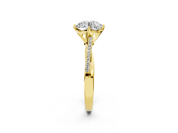 Yellow Gold Round Pave Twist Solitaire Engagement Ring Setting