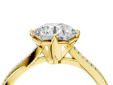 Yellow gold Round Solitaire Twist Band with Pavé Diamonds and Four-Prong Setting_63