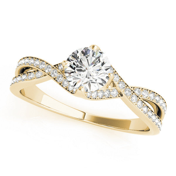 Yellow gold Round Solitaire Twist Band with Pavé Setting and Four-Prong Mount