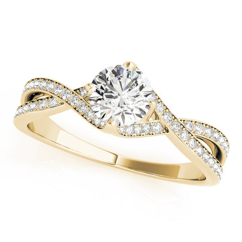 Yellow gold Round Solitaire Twist Band with Pavé Setting and Four-Prong Mount