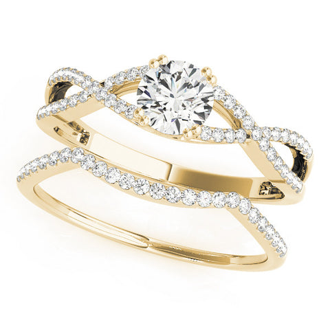 Yellow gold Round Solitaire Twist Band with Pavé Setting and Four-Prong Setting 1