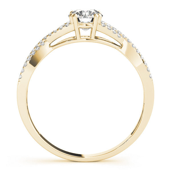 Yellow gold Round Solitaire Twist Band with Pavé Setting and Four-Prong Setting 2