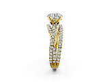 Yellow gold Round Solitaire Twist Band with Pavé Setting and Four-Prong Setting_117