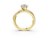 Yellow gold Round Solitaire Twist Band with Pavé Setting and Four-Prong Setting_118