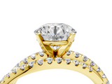 Yellow gold Round Solitaire Twist Band with Pavé Setting and Four-Prong Setting_119